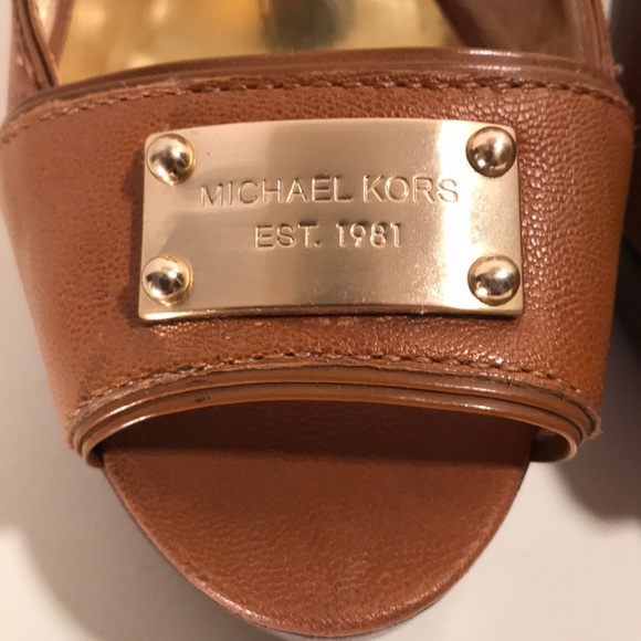 MICHAEL Michael Kors | Shoes | Michael Kors Cognac Heels With Gold Mk Logo Size 8 | Poshmark